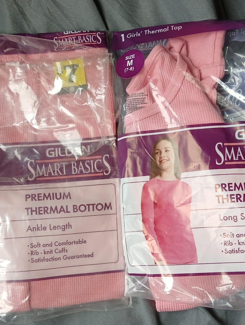 Gildan Pink Girls' Long Sleeve Thermal Top And Thermal Bottom, Size Medium (7/8)